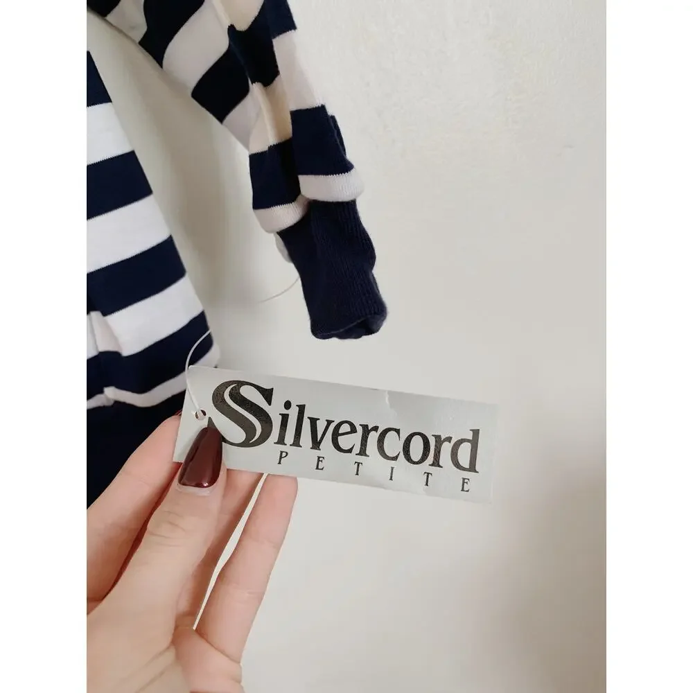 Navy Blue and White Vintage Silvercord 3/4 Zip Up Sweatshirt S